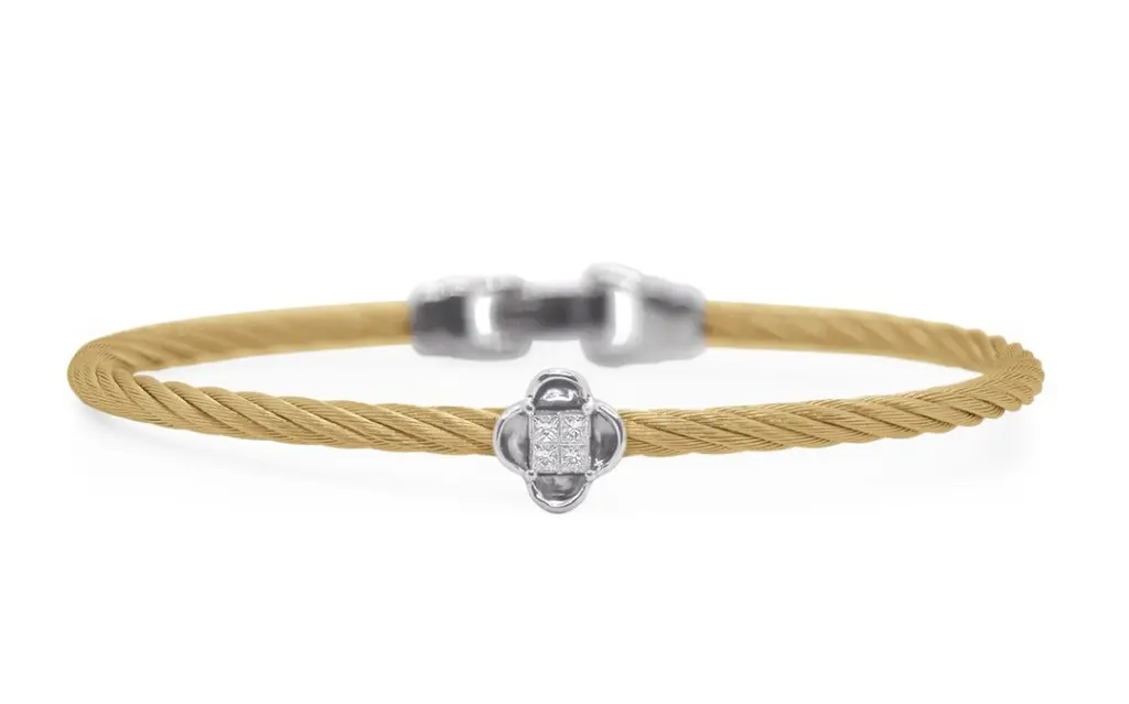 18Kt White Gold Yellow Nautical Cable Bracelet With (4) Princess Cut Diamonds Weighing 0.13cttw