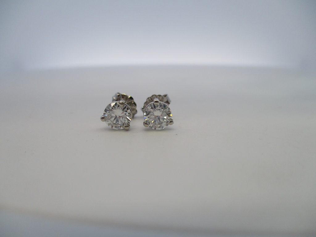 [S12955] Round Brilliant Cut Diamond Studs 1.01cttw F/SI2 GIA1509246182 GIA6501632094 14Kt White Gold Martini Pushbacks