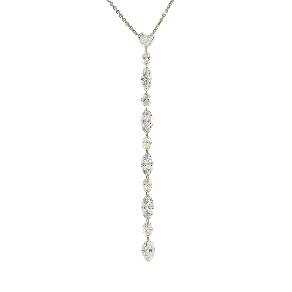 18Kt White Gold Dangle Necklace With (5) Oval Diamonds Weighing 0.63ct, (5) Marquise Diamonds Weighing 1.55ct, And A Heart Shaped Diamond Weighing 0.23ct