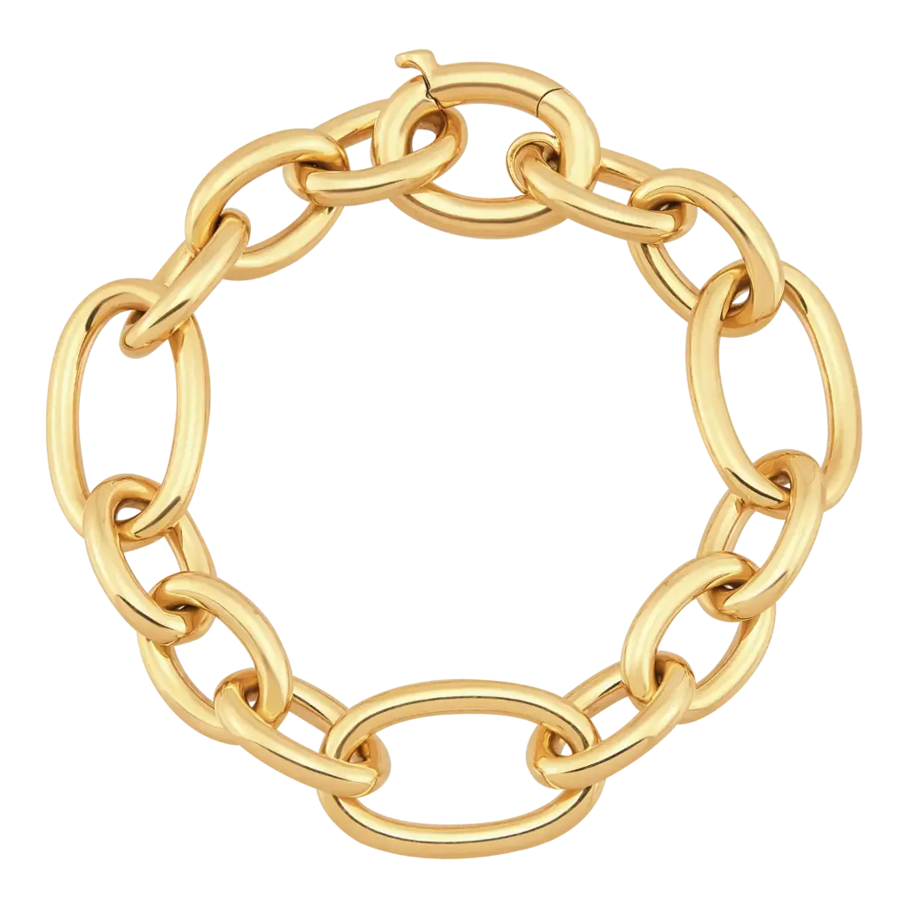 14Kt Yellow Gold Alternating Oval Link Chain Bracelet 7"