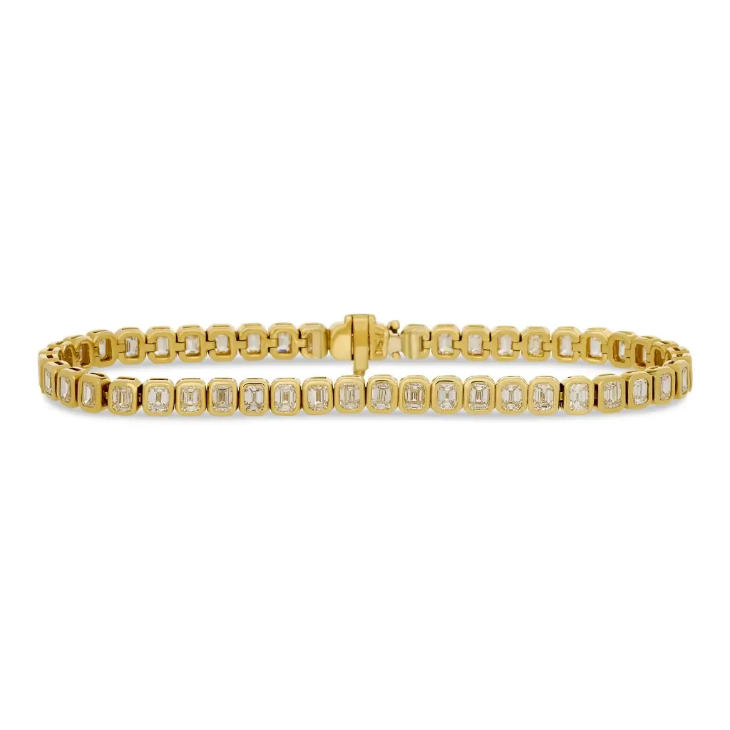 18Kt Yellow Gold Tennis Bracelet With (49) Emerald Cut Diamonds Weighing 6.70cttw