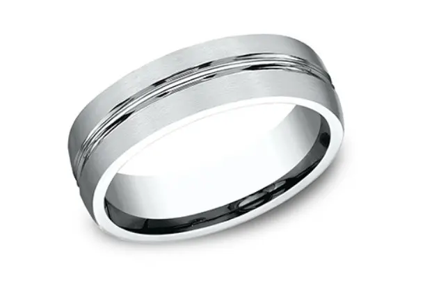 14Kt White Gold 6.5mm Comfort Fit Double Cut Band Sz9