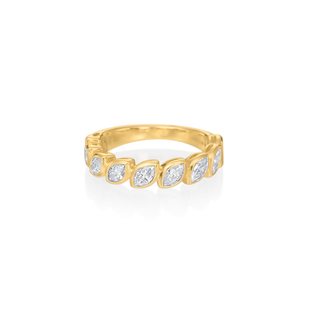 18Kt Yellow Gold Bezel Band With (9) Marquise Diamonds Weighing 0.98cttw