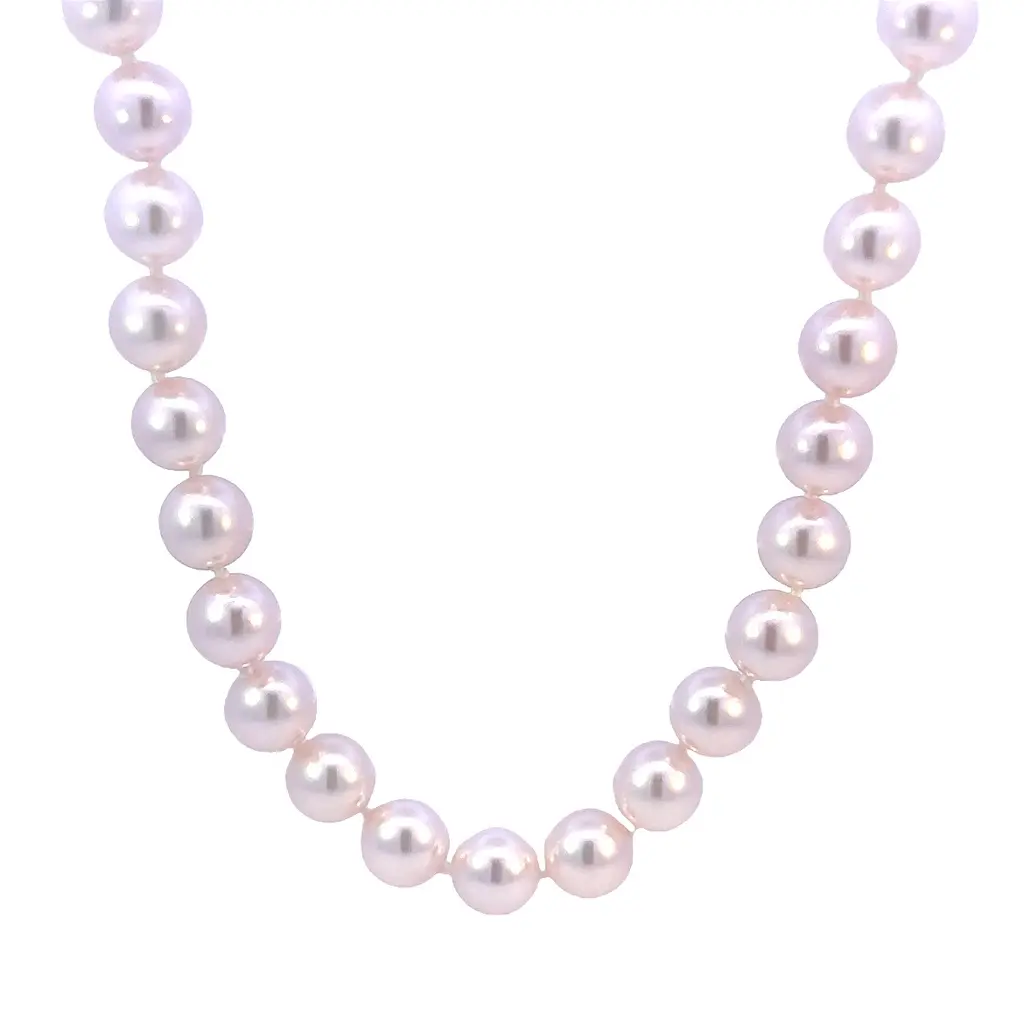 [8ST-#1] 8x7.5mm Cultured Pearl Strand Necklace 18" In 18Kt White Gold