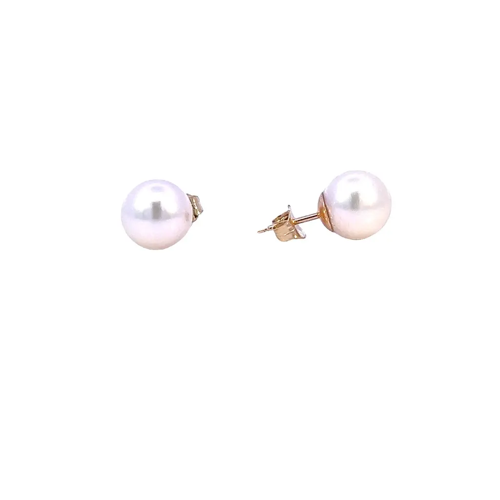 9mm Cultured Pearl Stud Earrings In 14Kt Yellow Gold