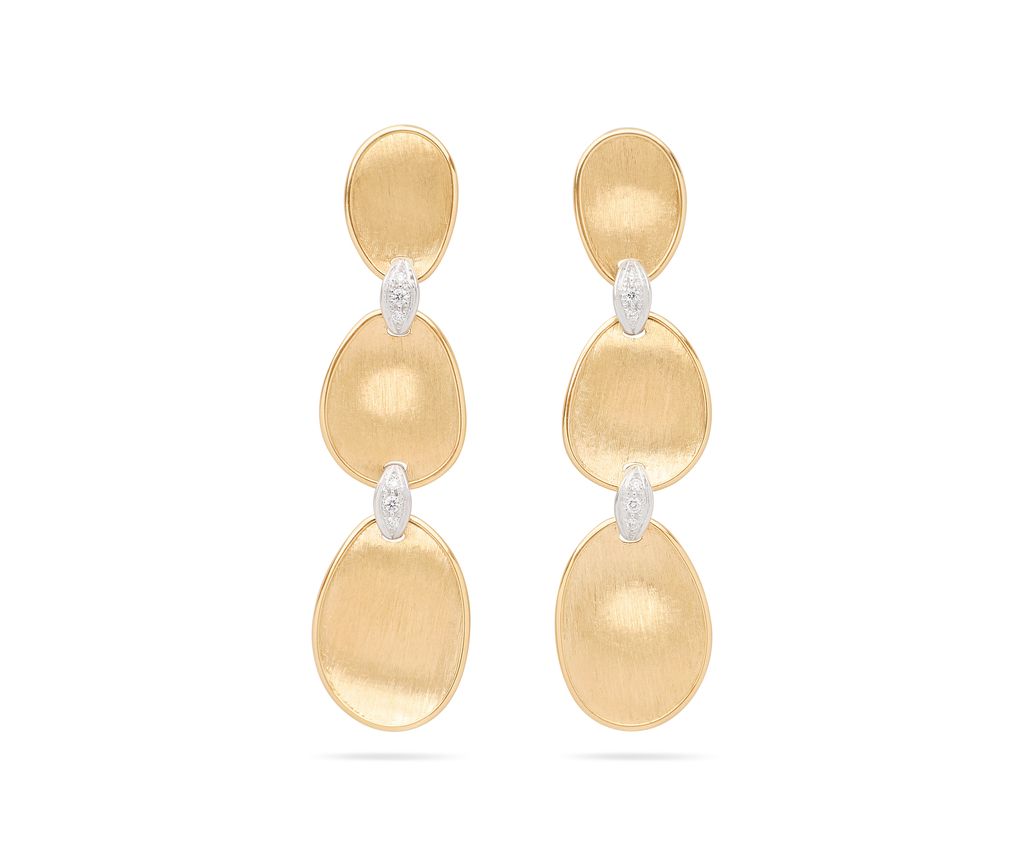 Lunaria Station Drop Earrings With (12) Round Diamonds Weighing 0.07cttw In 18Kt Yellow And White Gold