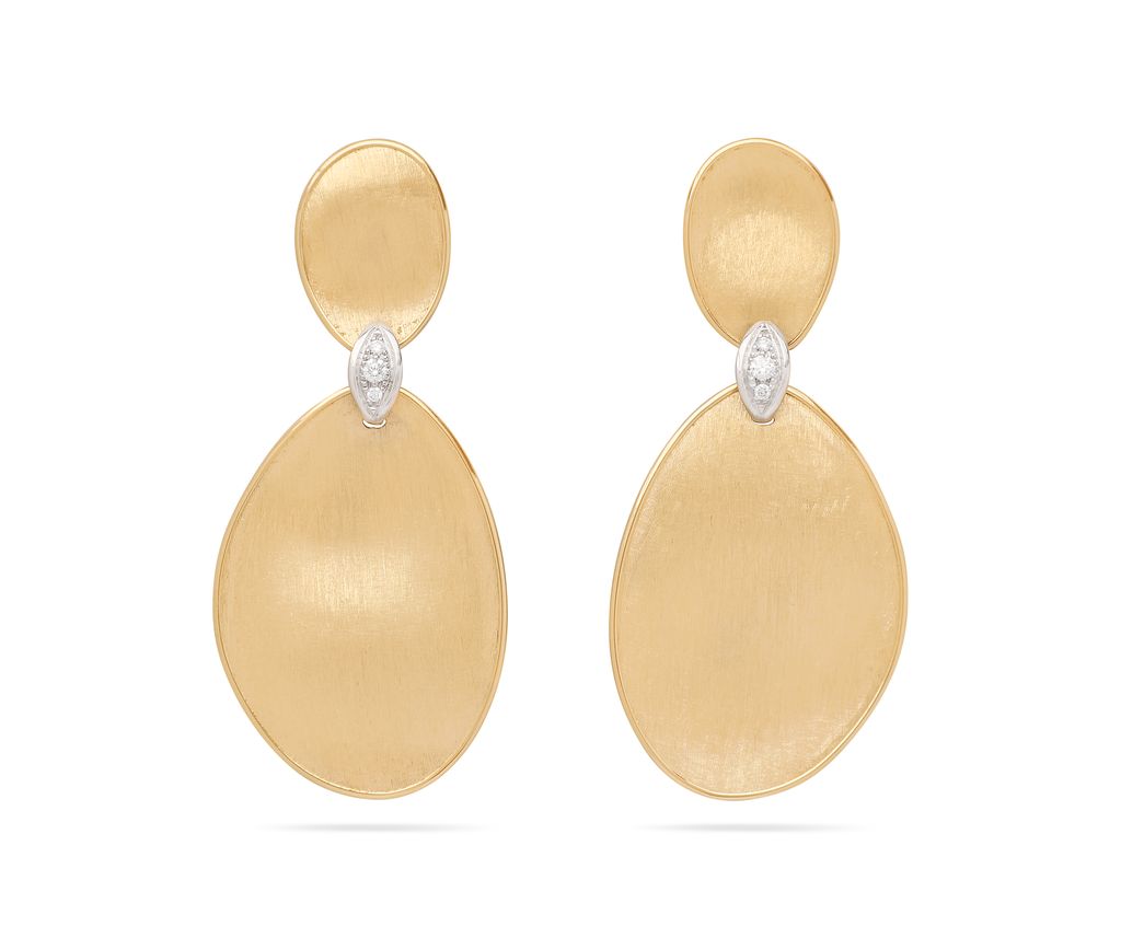 Lunaria Large Dangle Earrings With (6) Round Diamonds Weighing 0.10cttw In 18Kt Yellow And White Gold