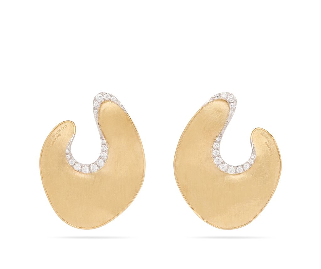 Lunaria Swoop Earrings With (30) Round Diamonds Weighing 0.80cttw in 18Kt Yellow And White Gold