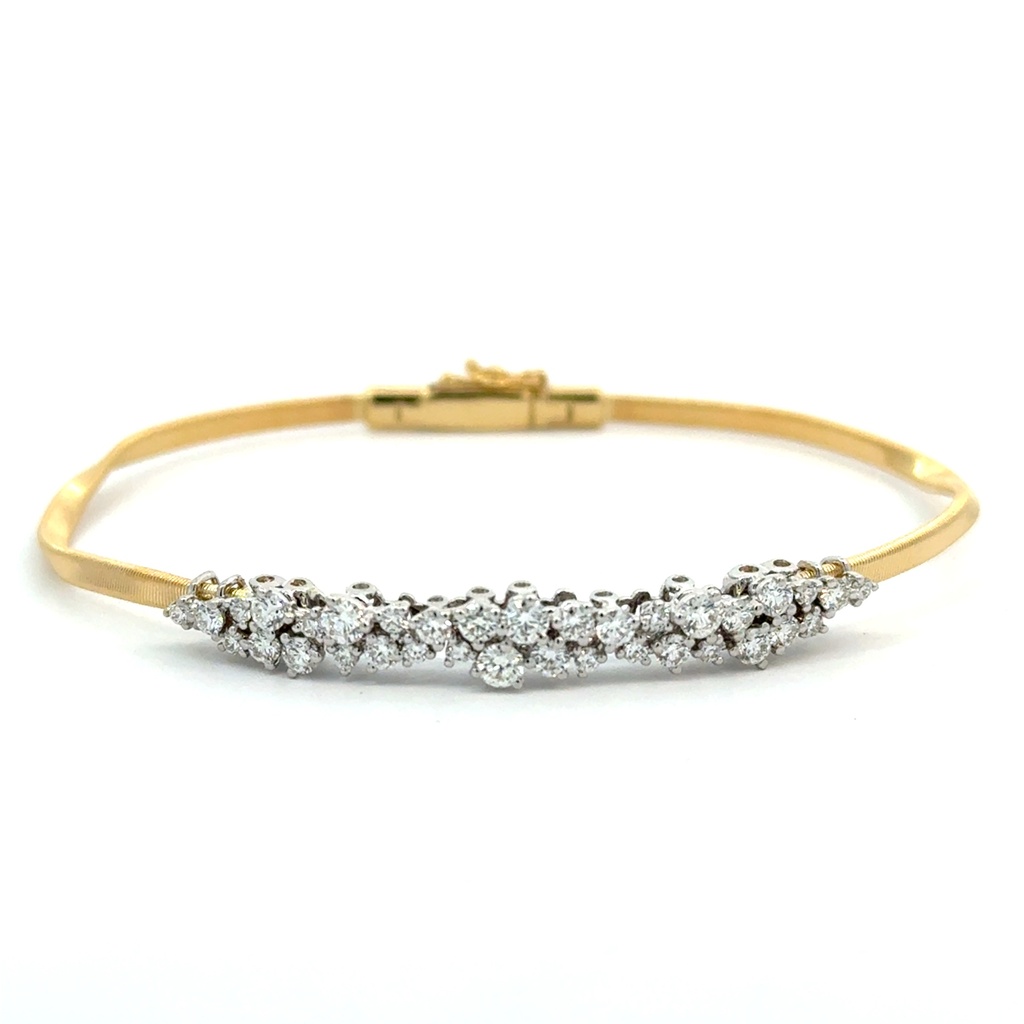 Marrakech Twisted Bangle With (35) Round Diamonds Weighing 1.10cttw In 18Kt White And Yellow Gold