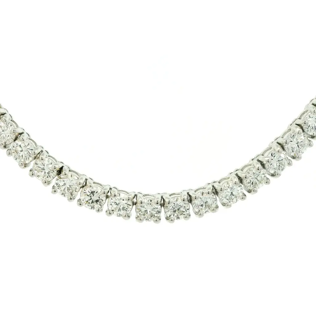 Tennis Necklace With (119) Round Diamonds Weighing 14.96cttw In 14Kt White Gold 