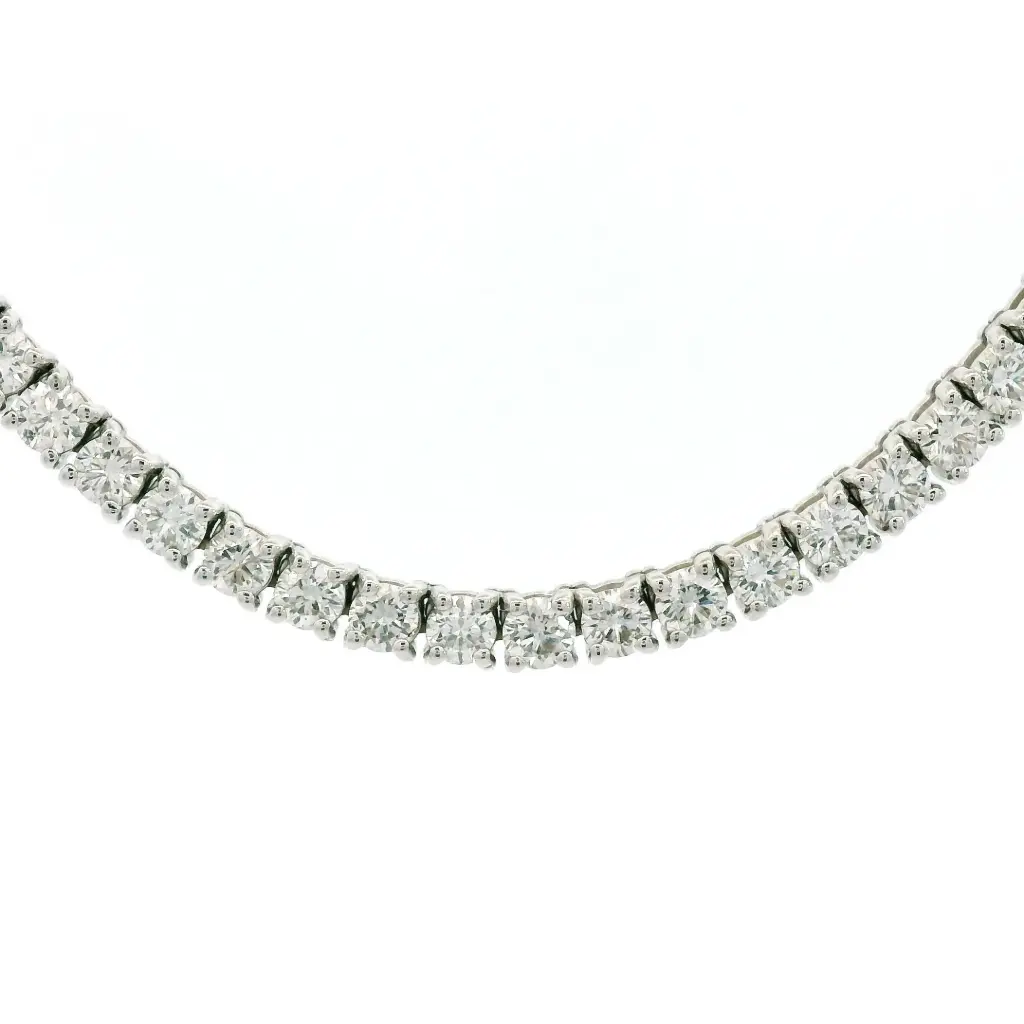 Tennis Necklace With (149) Round Diamonds Weighing 9.09cttw In 14Kt White Gold 