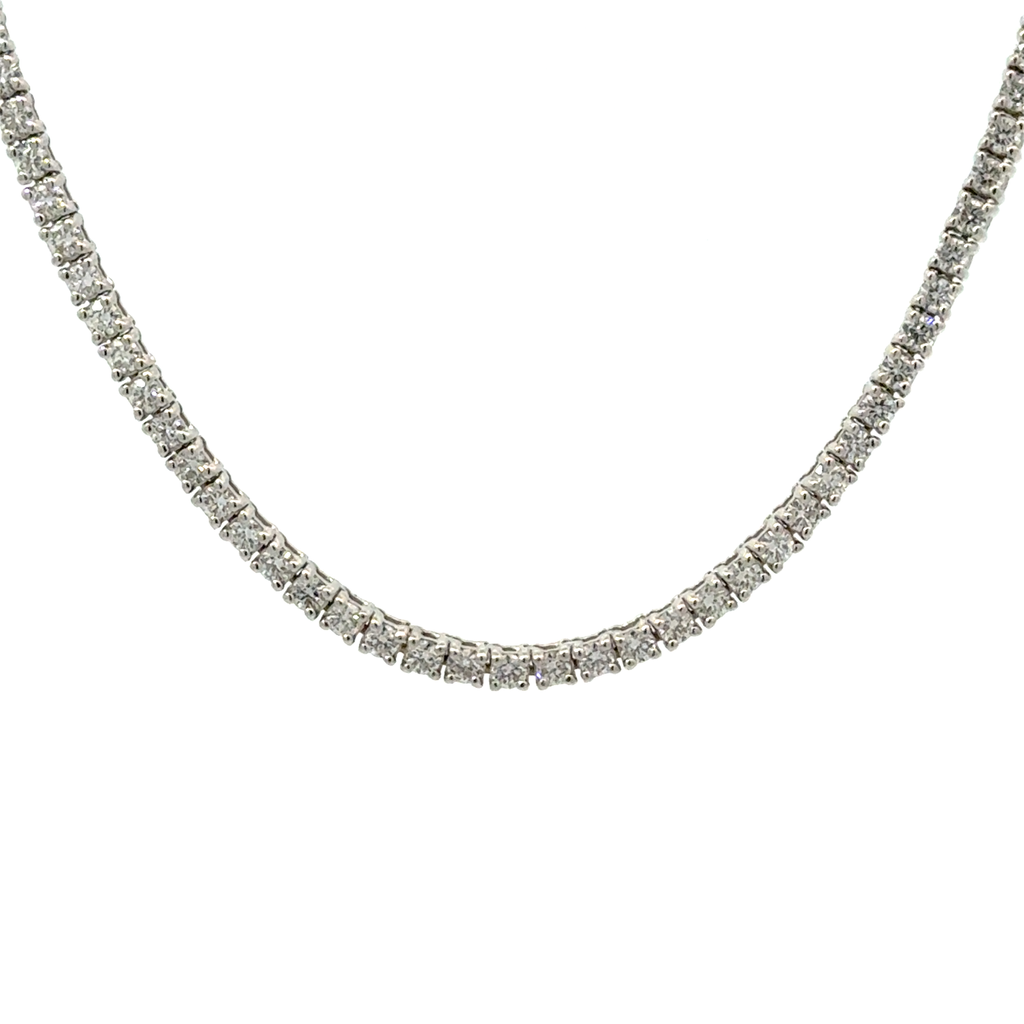 Tennis Necklace With (176) Round Diamonds Weighing 5.05cttw In 14Kt White Gold 