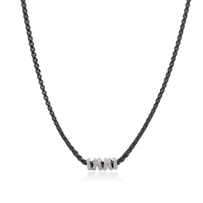 [08-52-6164-11] 18Kt White Gold Black Chain Necklace With Round Diamonds Weighing 0.05cttw