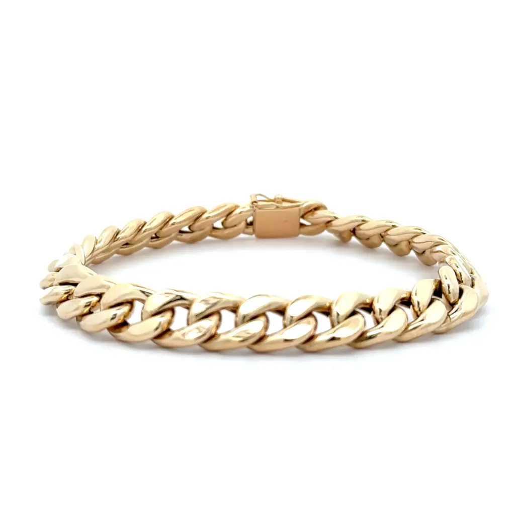 [S11140] 14Kt Yellow Gold 9.7mm Curb Chain Bracelet 8.75"