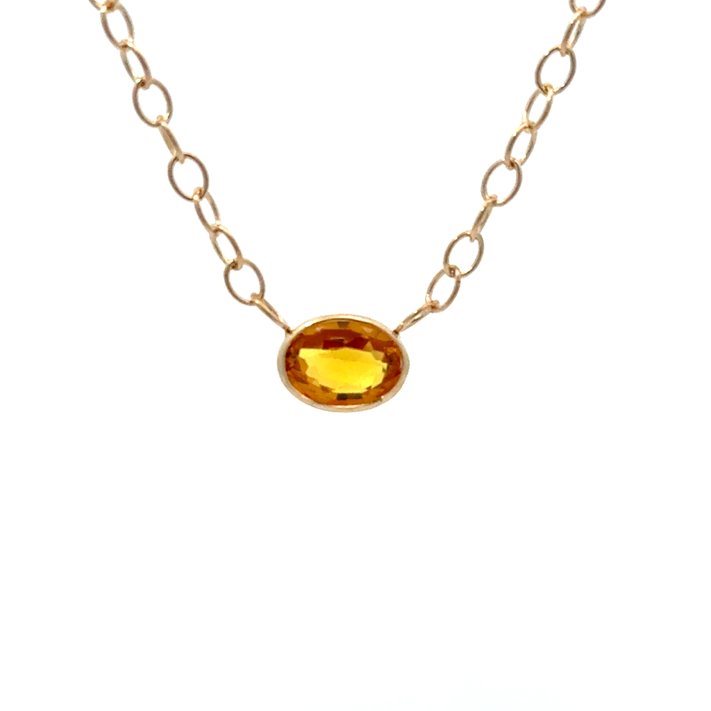 Bezel Set Citrine Necklace In 14Kt Yellow Gold 20"