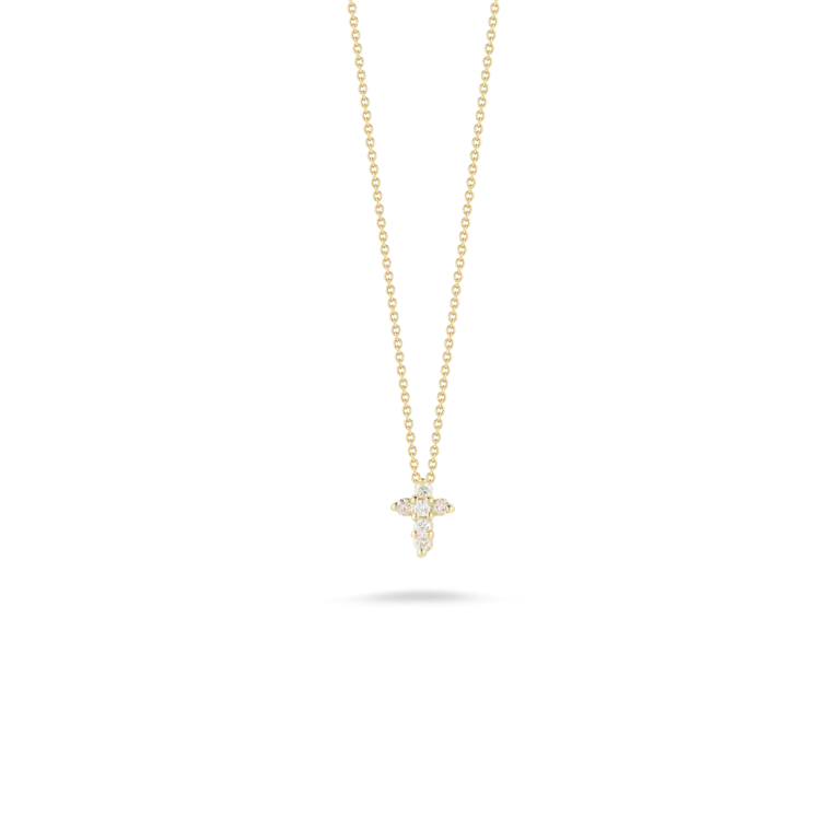 Baby Cross Necklace With (6) Round Diamonds Weighing 0.11cttw In 18Kt Yellow Gold