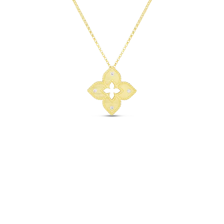 Venetian Princess Pendant Necklace With (4) Round Diamonds Weighing 0.06cttw In 18Kt Yellow Gold