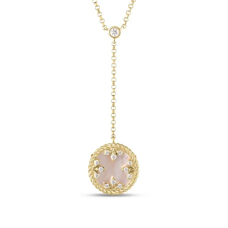 Venetian Princess Mother Of Pearl Lariat With (13) Round Diamonds Weighing 0.07cttw in 18Kt Yellow Gold