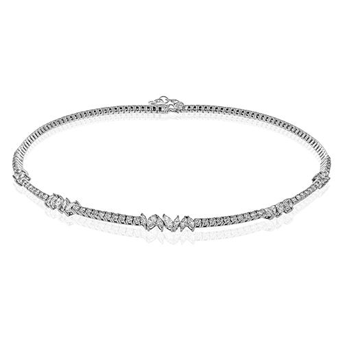 [LN4153] 18Kt White Gold Choker Necklace With (23) Marquise Diamonds Weighing 1.77ct And (50) Round Diamonds Weighing 2.00ct