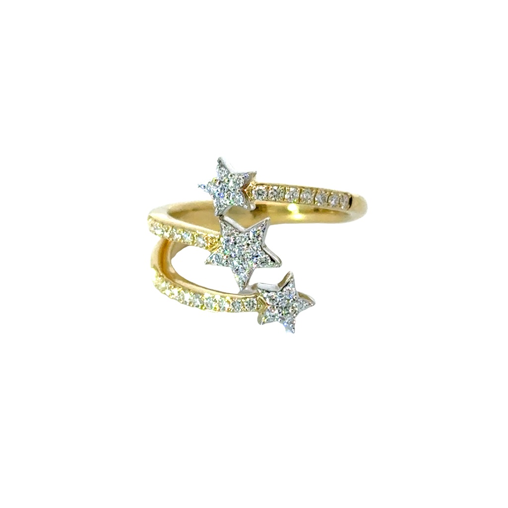 [LR4796] 18Kt Two Toned Star Ring With (46) Round Diamonds Weighing 0.43cttw