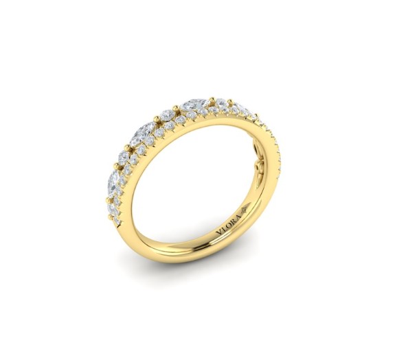 Two Row Stackable Band With (5) Marquise And (33) Round Diamonds Weighing 0.69cttw In 18Kt Yellow Gold