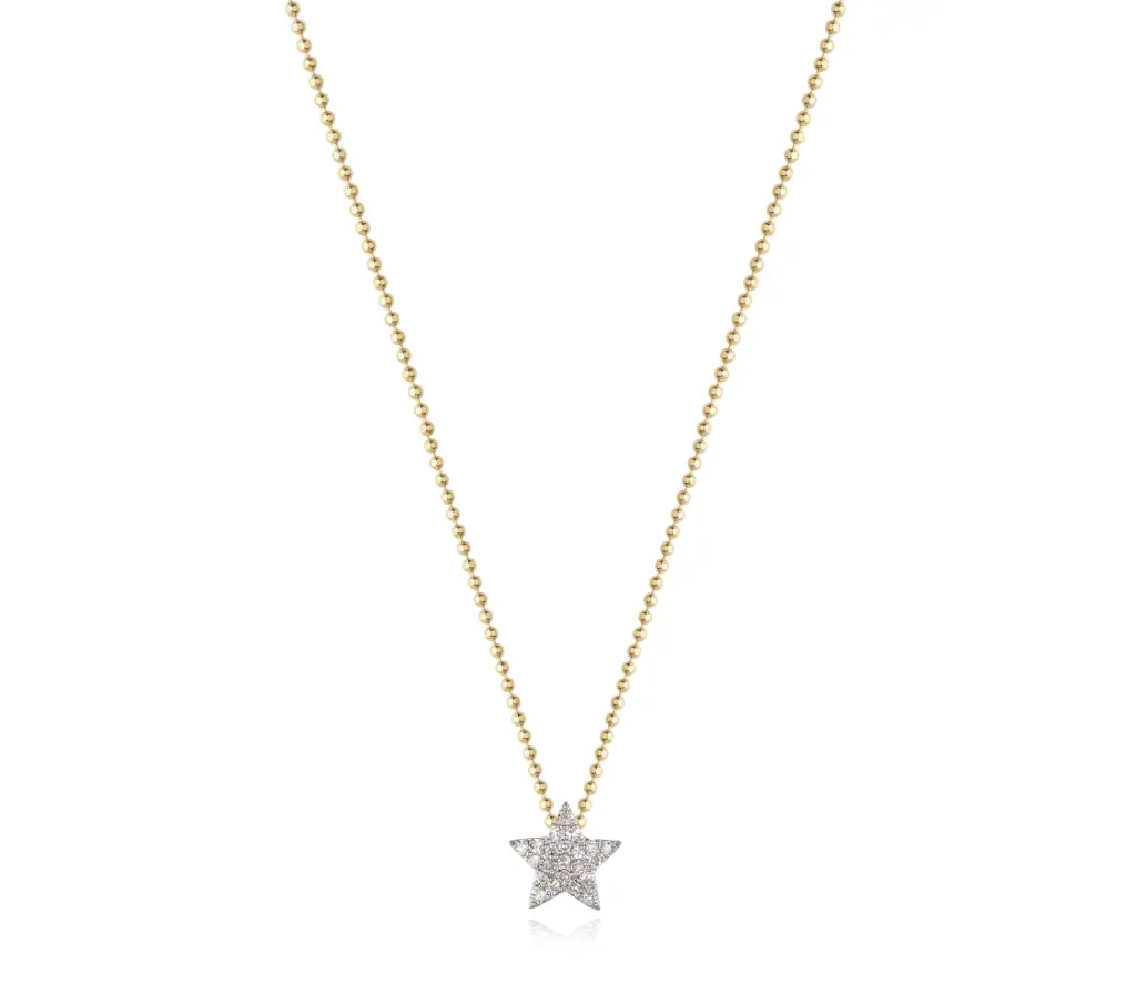 Affair Mini Star Necklace With (22) Round Diamonds Weighing 0.12cttw In 14Kt Yellow Gold