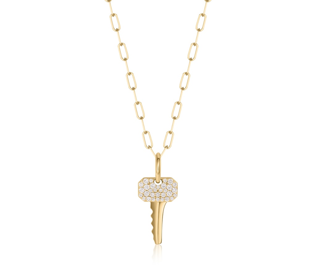 Affair Pave Key Necklace With (31) Round Diamonds Weighing 0.21cttw In 14Kt Yellow Gold