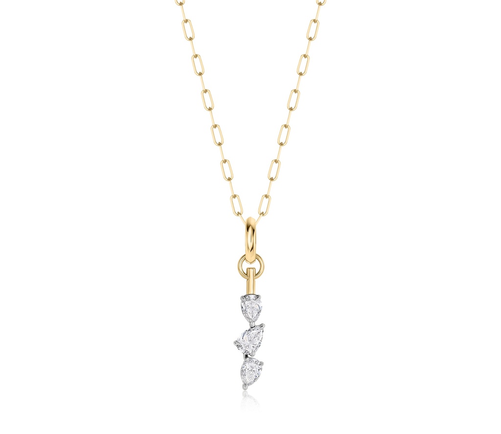 One Of One Triple Drop Necklace With (3) Pear Shaped Diamonds Weighing 0.90cttw In 18Kt Yellow Gold And Platinum