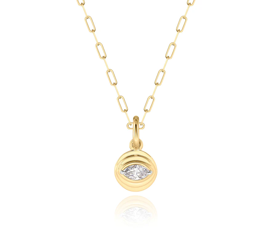 [N0604DPTY] Stories Evil Eye Necklace With A Marquise Diamond Weighing 0.30ct In Platinum And 18Kt Yellow Gold