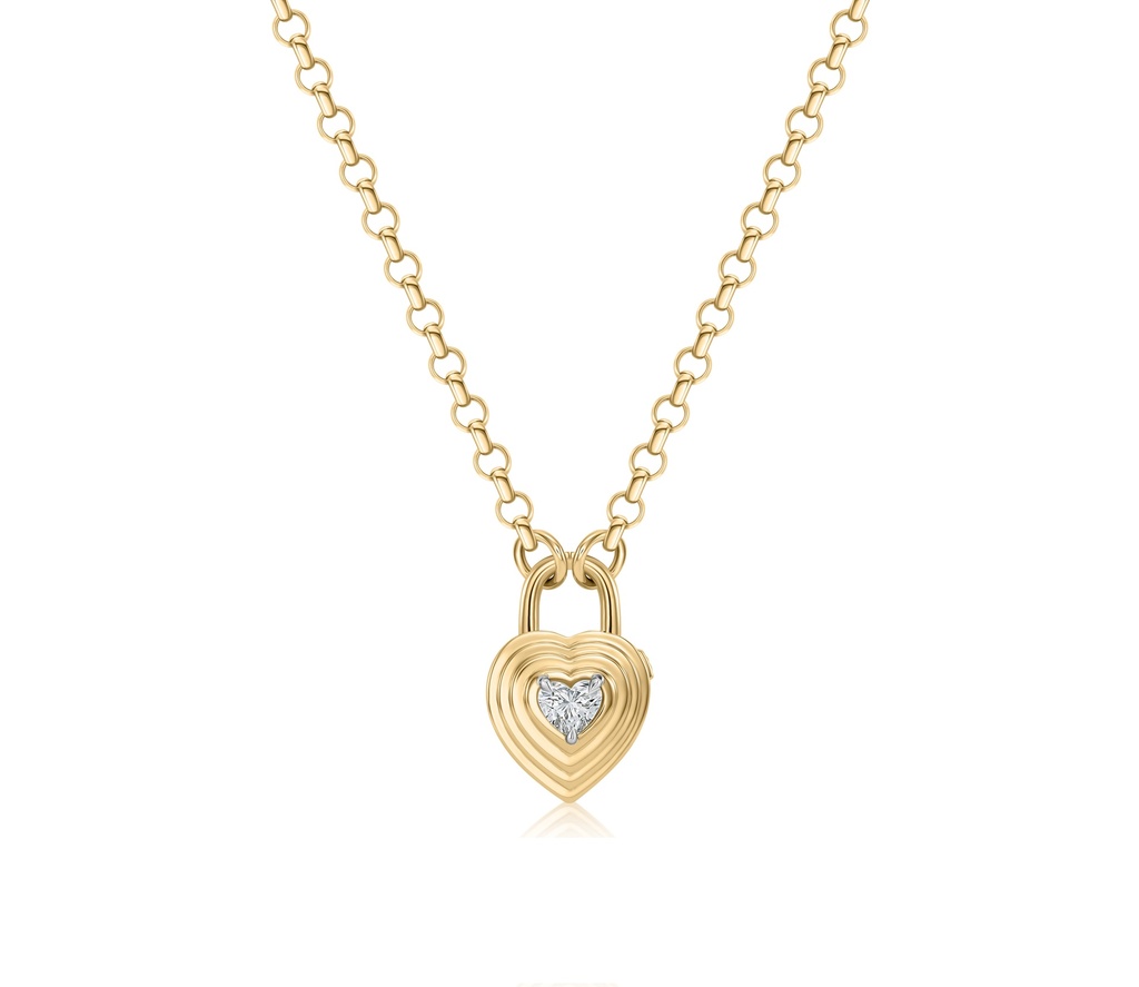 [N0622DPTY] Stories Layered Heart Necklace With A Heart Shaped Diamond Weighing 0.30ct In 18Kt Yellow Gold And Platinum