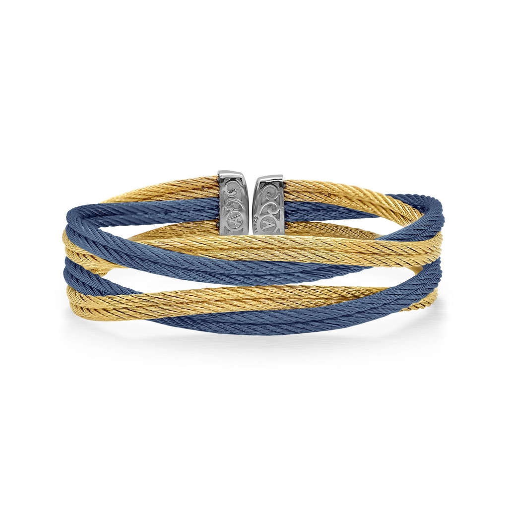 Stainless Steel Yellow And Blueberry Nautical Cable Entwine Cuff