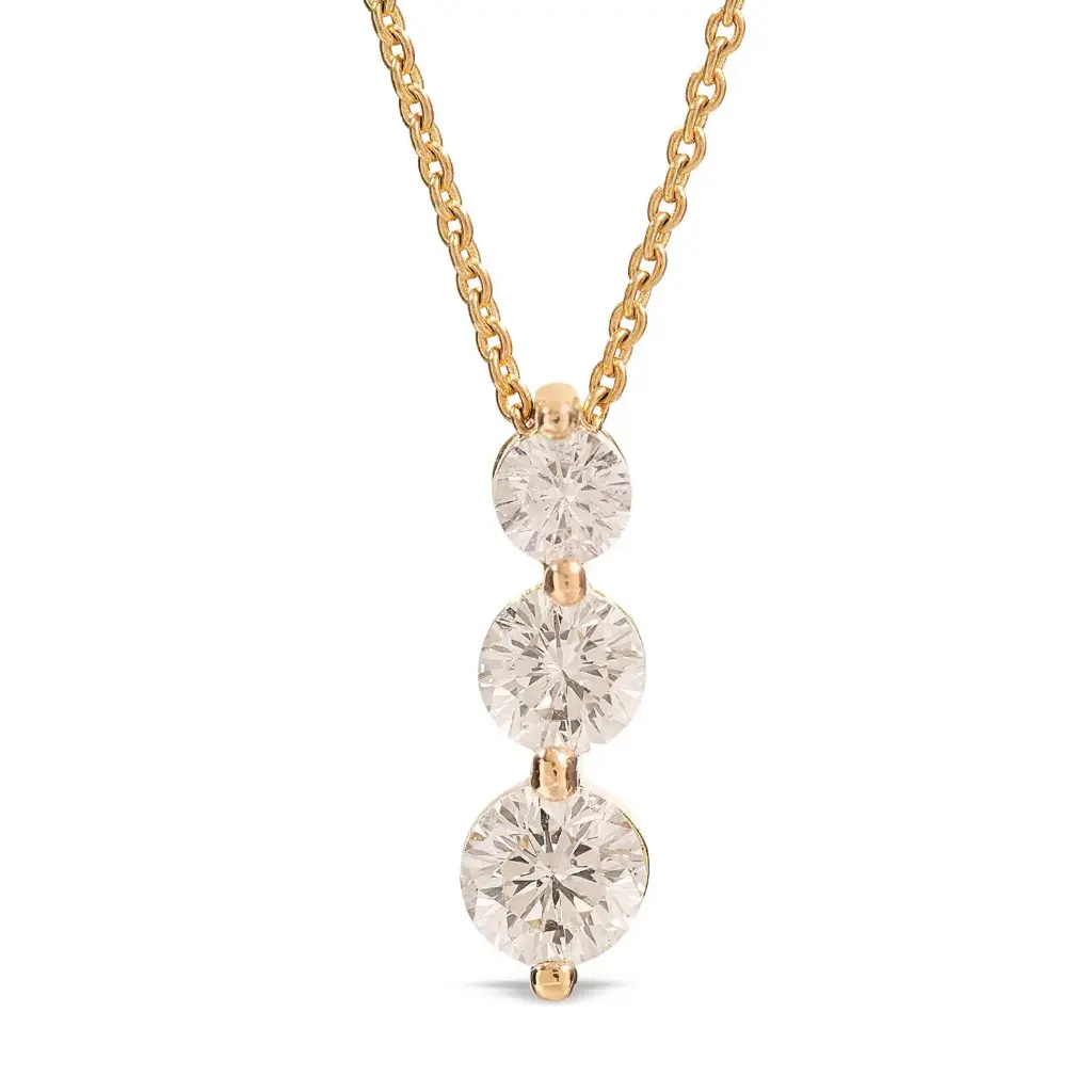 Three Stone Drop Necklace With (3) Round Diamonds Weighing 0.90cttw In 18Kt Yellow Gold