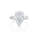 Three Stone Ring With A Pear Shaped Diamond Weighing 3.29ct And (2) Tapered Baguette Diamonds Weighing 0.34ct