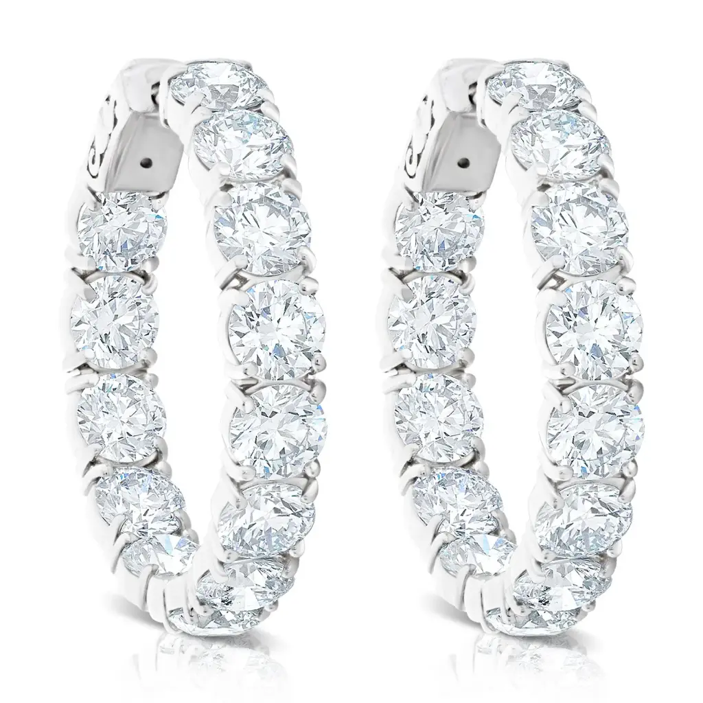 In/Out Hoop Earrings With (26) Round Diamonds Weighing 11.94cttw In 18Kt White Gold