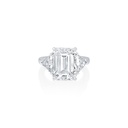 Three Stone Ring With An Emerald Cut Diamond Weighing 6.06ct And (2) Trillion Cut Diamonds Weighing 1.74ct In Platinum