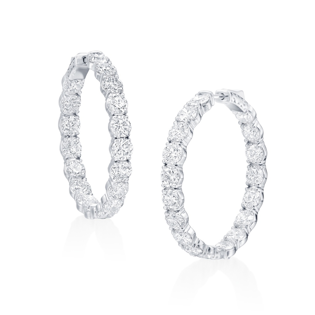 In/Out Hoop Earrings With (36) Round Diamonds Weighing 18.33cttw In 18kt White Gold