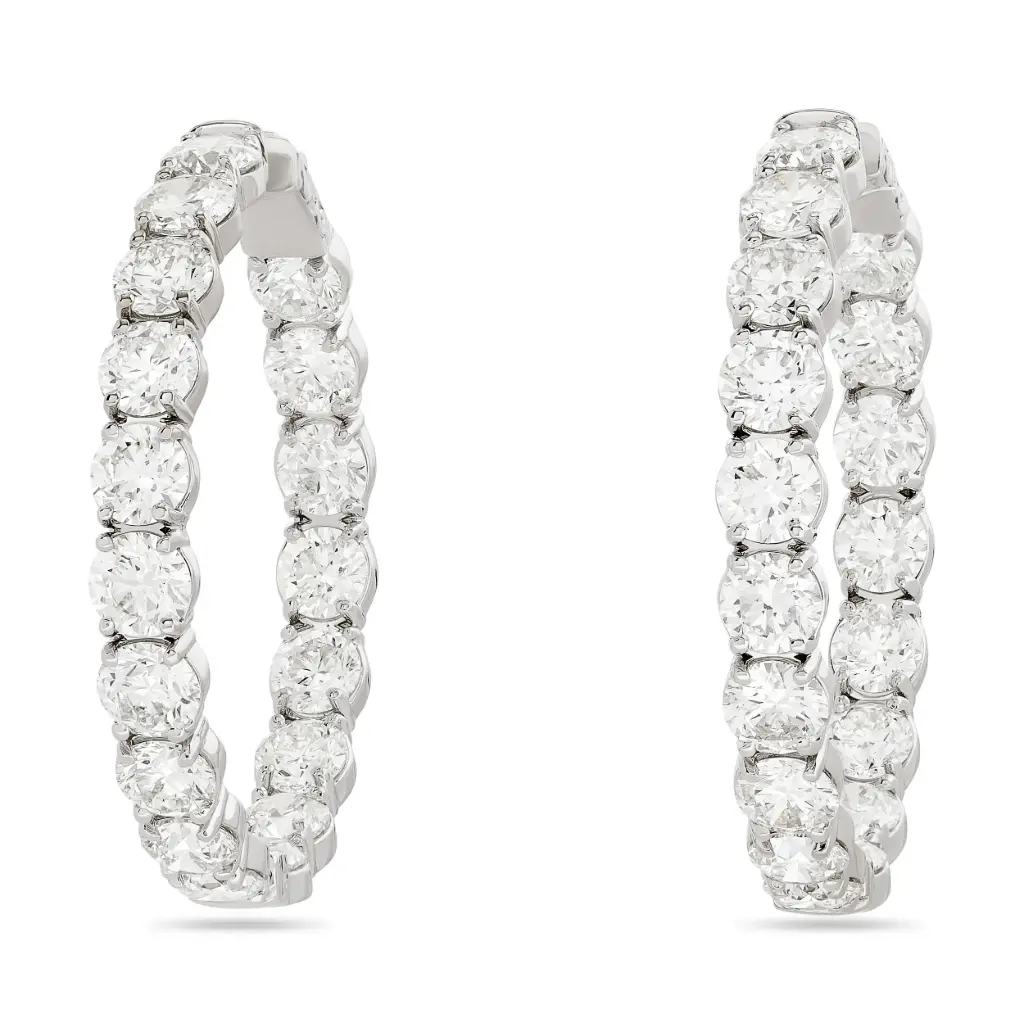In/Out Hoop Earrings With (36) Round Diamonds Weighing 18.33cttw In 18kt White Gold