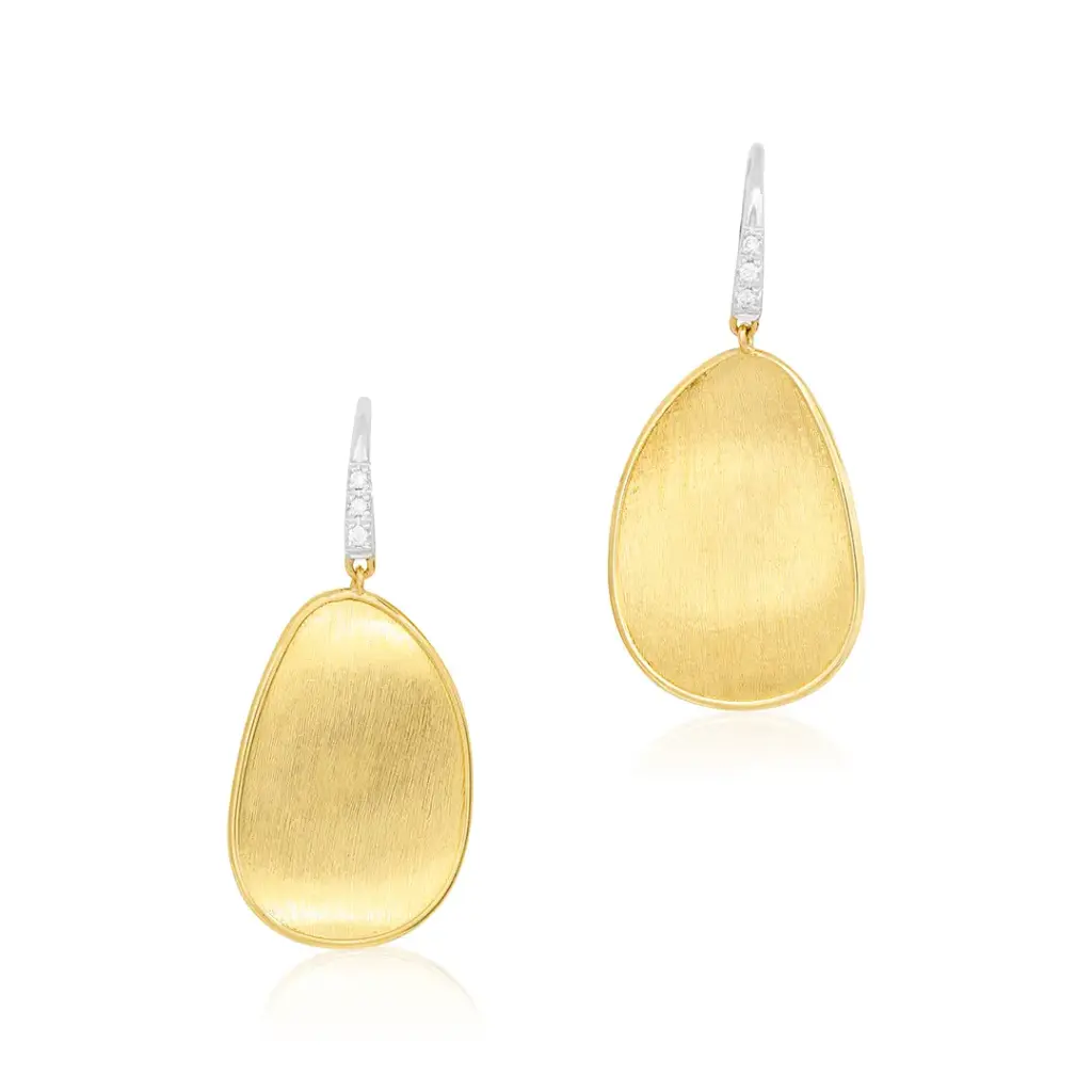 [OB1343-A_B1_YW_Q6] Lunaria Drop Earrings With (6) Round Diamonds Weighing 0.04cttw In 18Kt White And Yellow Gold