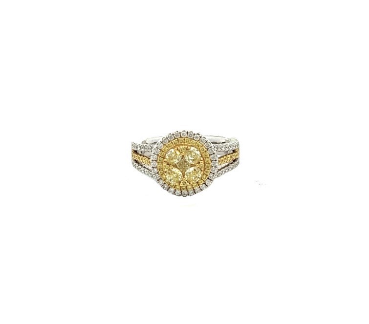 18Kt White Gold Ring With Yellow And White Diamonds Weighing 1.25cttw