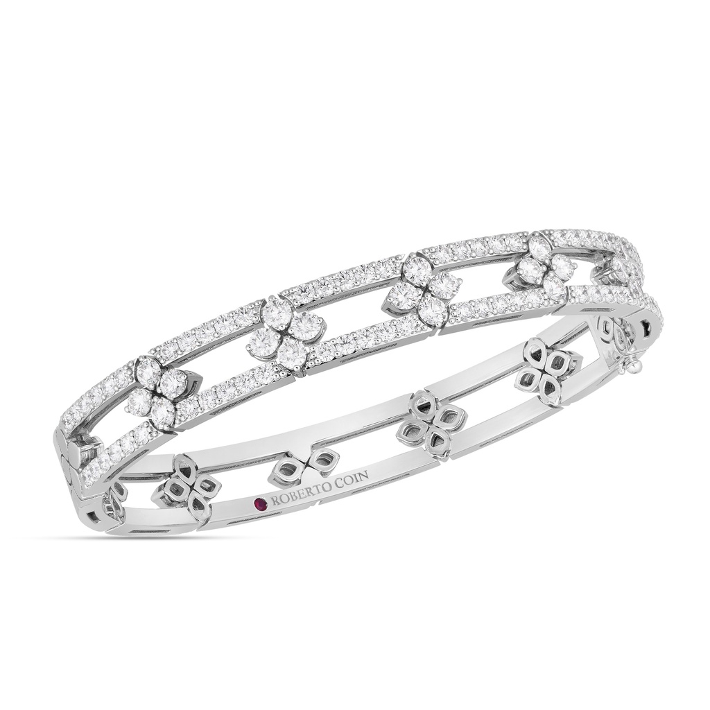Love In Verona Bangle With Round (80) Diamonds Weighing 3.69cttw In 18Kt White Gold