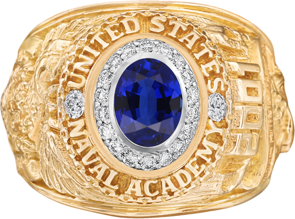 Diamond Cluster with Center Stone for USNA Class Ring (Blue Sapphire)