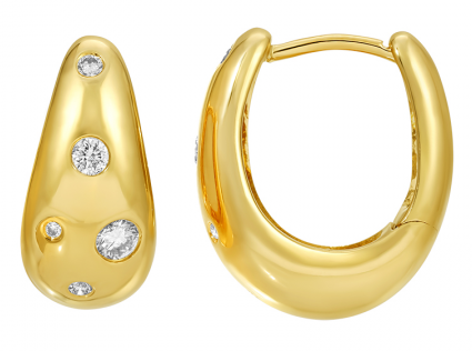 Puffed Huggie Hoops With (10) Round Diamonds Weighing 0.29ct In 14Kt Yellow Gold