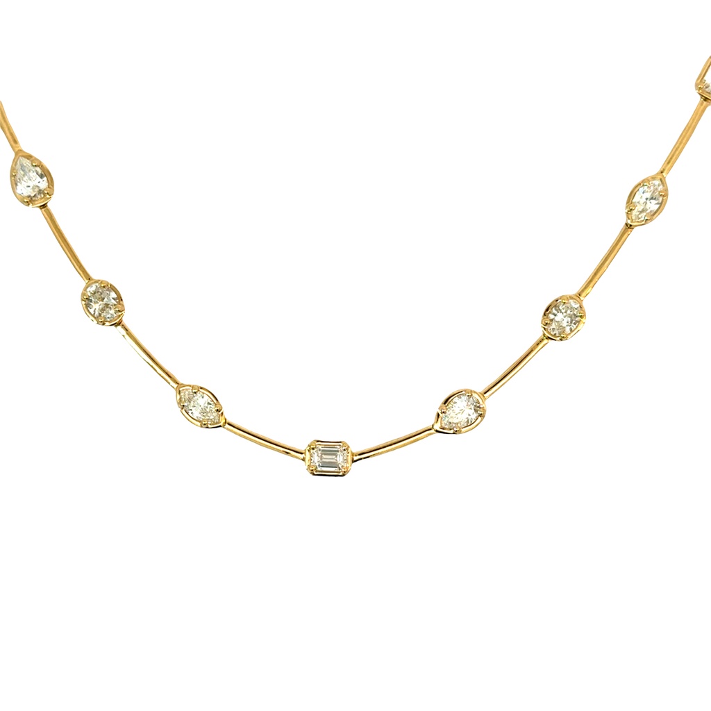 Marquise, Oval, Pear, And Emerald Cut Diamond Necklace Weighing 3.33cttw In 18Kt Yellow Gold