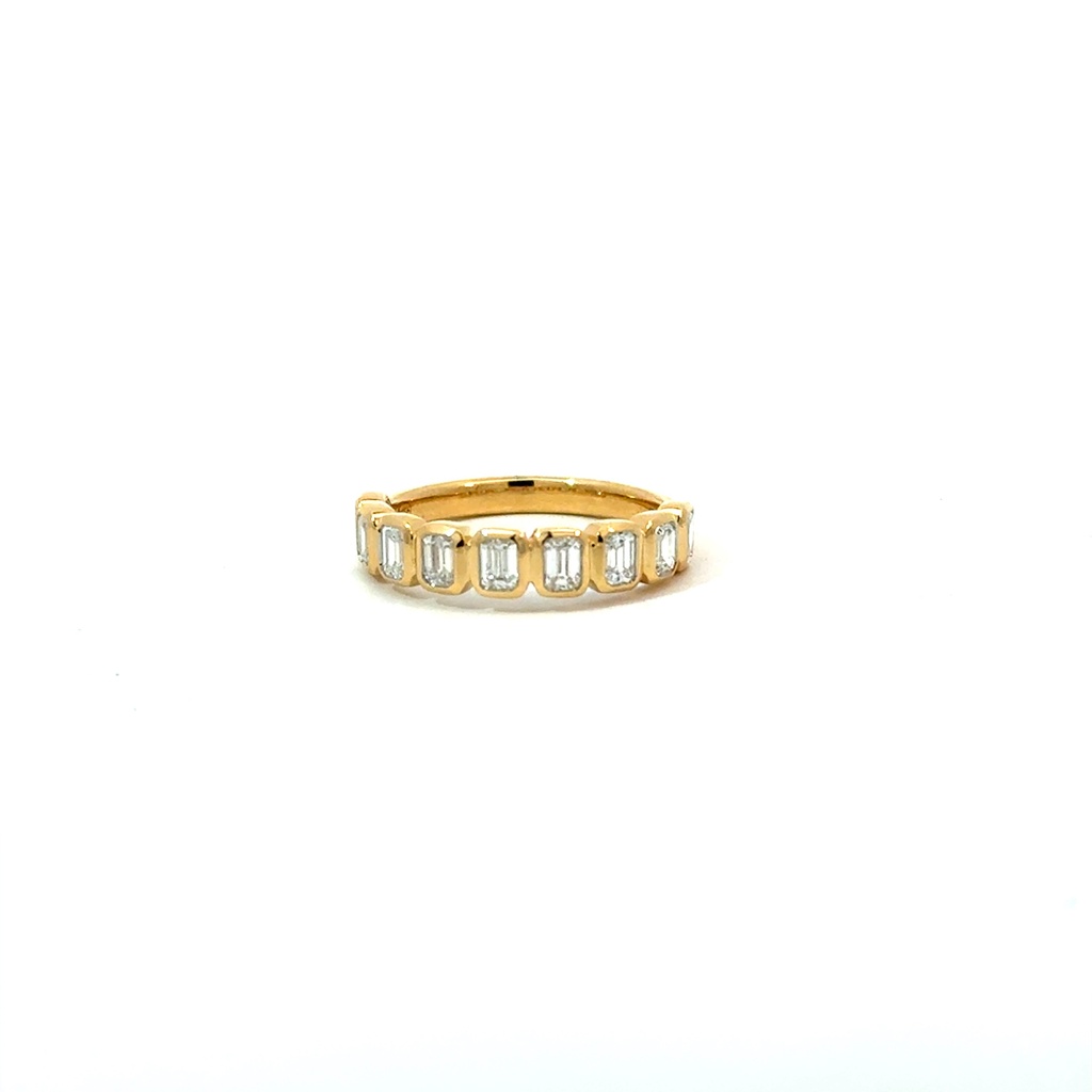 [7257-12] Bezel Set Half Eternity Band With (9) Emerald Cut Diamonds Weighing 0.95ct In 18Kt Yellow Gold