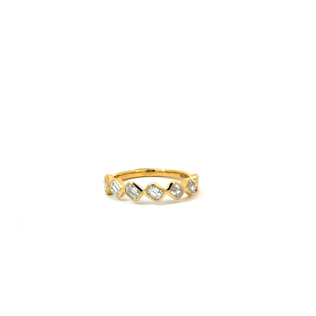Bezel Set Half Eternity Band With (7) Emerald Cut Diamonds Weighing 0.80cttw In 18Kt Yellow Gold