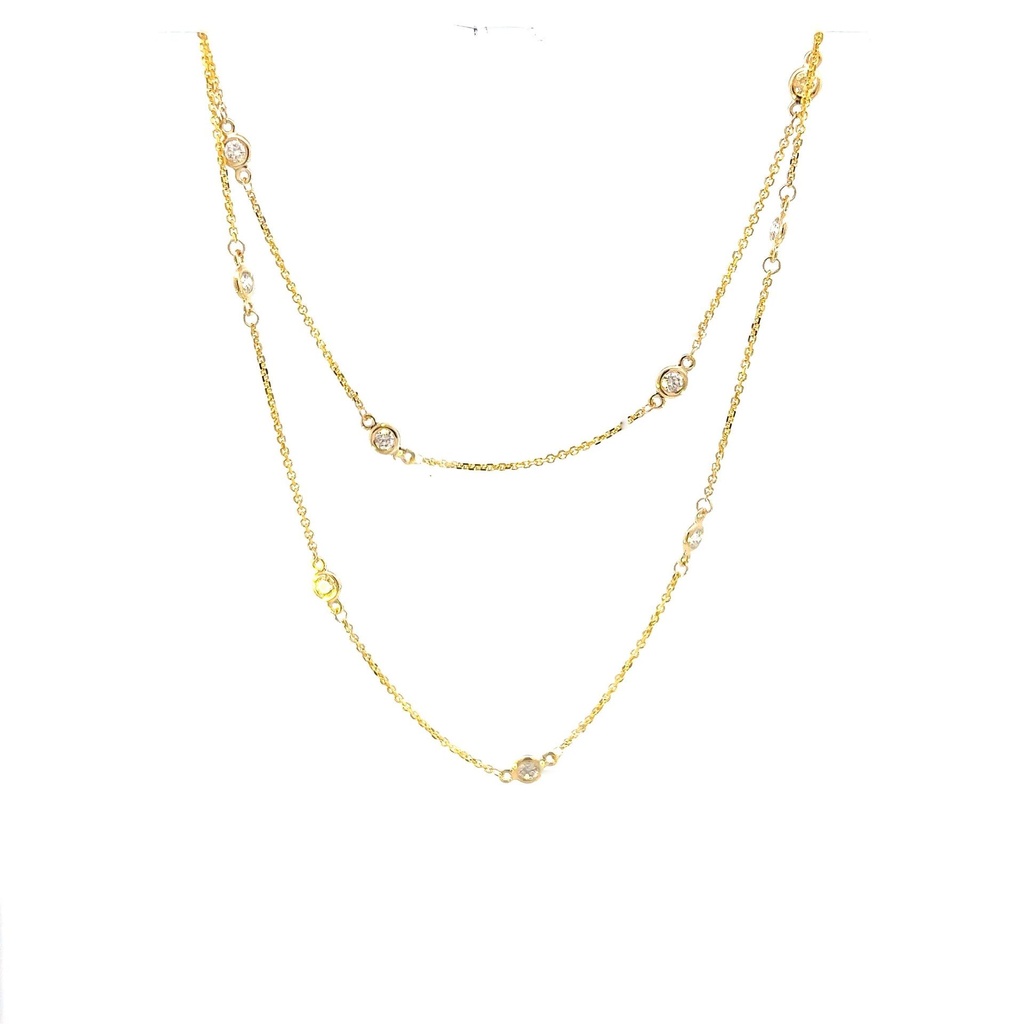 14Kt Yellow Gold Diamond By The Inch Necklace With (12) Round Diamonds Weighing 0.73cttw