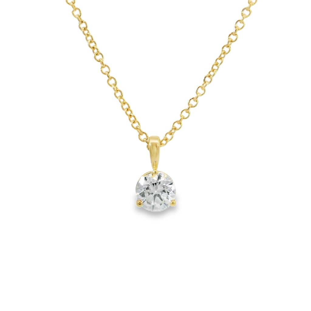14Kt Yellow Gold Three Prong Pendant Necklace With A Round Diamond Weighing 1.01ct