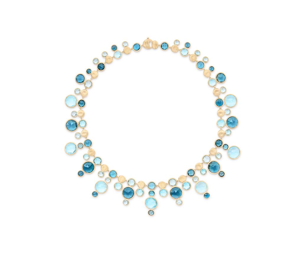 Jaipur Blue Topaz Station 17" Necklace In 18Kt Yellow Gold