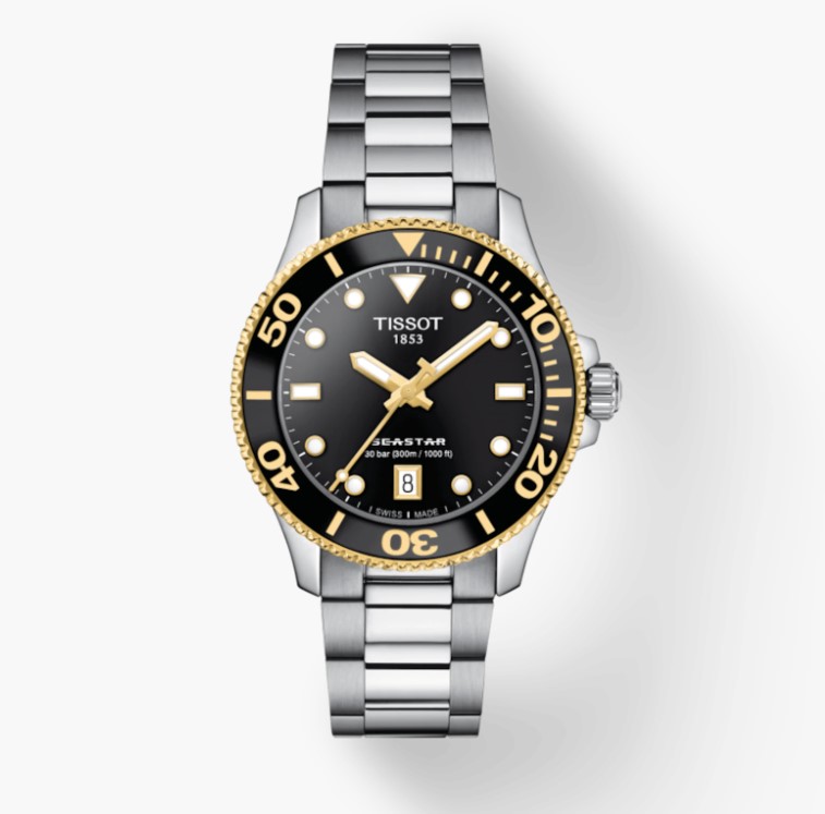 36mm Black Dial Seastar Watch With A Stainless Steel Bracelet 