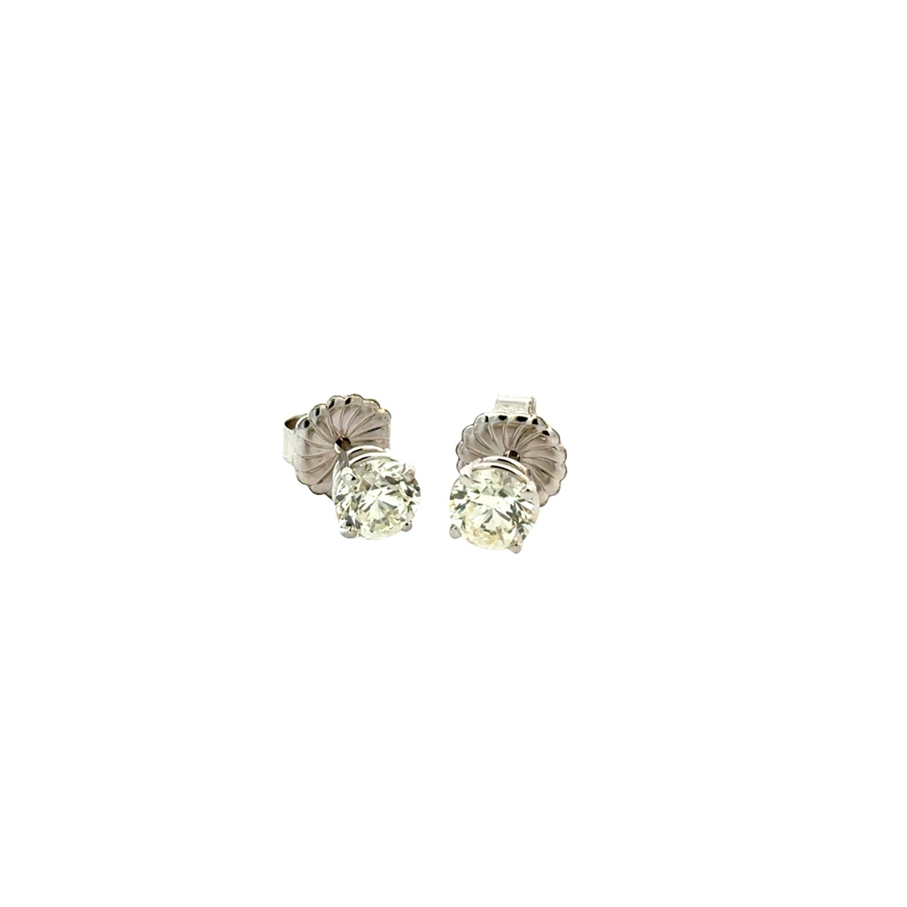 Round Brilliant Cut Diamond Studs 1.80cttw J/SI 14Kt White Gold Basket Set Pushbacks